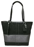 Coach Signature Black Gunmetal Stripe Tote~