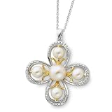 Sterling Silver and Accented with Gold Plating Cultured Pearl/CZ 18 Inch Necklace