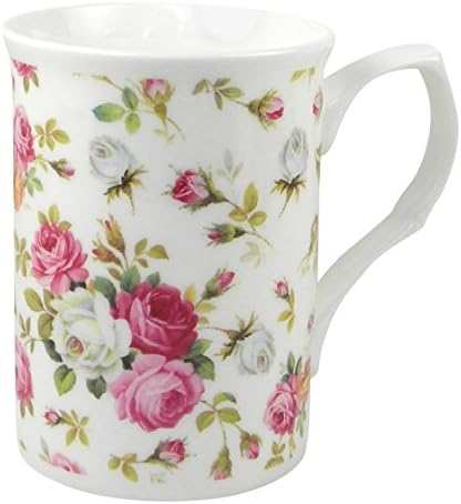 Royal Victorian Rose Basket Chintz White Fine Bone China Mug Set of Two