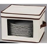 Household Essentials 536 Dinnerware Storage Chest for Dinner Plates, Tan