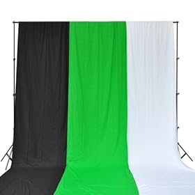 10x8-1/5 ft Photo Background Stand W/ White Black Green Muslin Backdrop