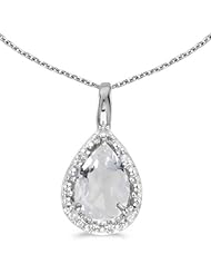 14k White Gold Pear White Topaz Pendant with 18" Chain