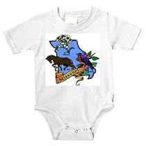 Onesie with Missouri, bluebird, state, hawthorne, "state animal", "state bird", "state flower", mule