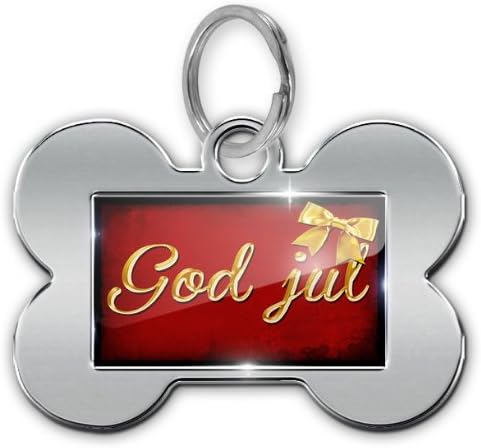 Dog Bone Pet ID Tag "Merry Christmas in Swedish" one of 100 languages - Neonblond
