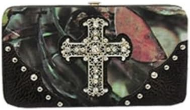 Black Camouflage Fashion Cross Wallet With Rhinestones and Stud