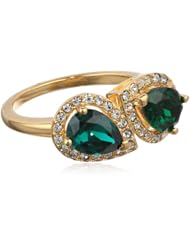Sterling Silver with Yellow Gold Plated Green and Clear Crystal Ring, Size 7