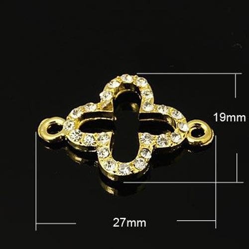 Pandahall 5pcs Assorted Colors Cross Design Zinc Alloy Links Grade A Rhinestone 1/1 Loop Links jewelry Connector Charms Pendants, 27x19x2.5mm, Hole: 2.5mm