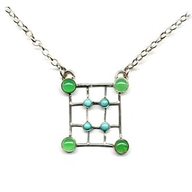 Sterling Silver Chrysoprase & Turquoise Grid Necklace, MADE IN AMERICA by 