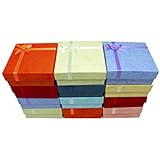 Novel Box&reg; Cardboard Jewelry Bangle Gift Boxes With Rosebug Bows in Assorted Colors 3.5X3.5X1" (Pack of 12) + Custom NB Pouch