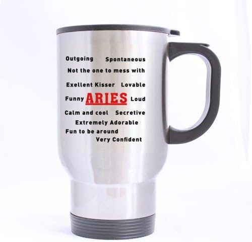 Constellation Series Fashion Design Words About " ARIES " Stainless Steel Travel Coffee/Tea Mugs Sliver 14 Ounce - Best Gifts For Christmas,New Years,Birthday,Festival And Yourself