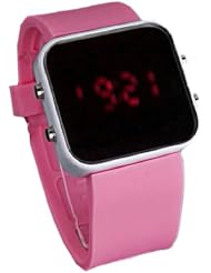 YKS Pink Luxury Sport Style LED Digital Watch Mirror Surface Silicone for Lady Men