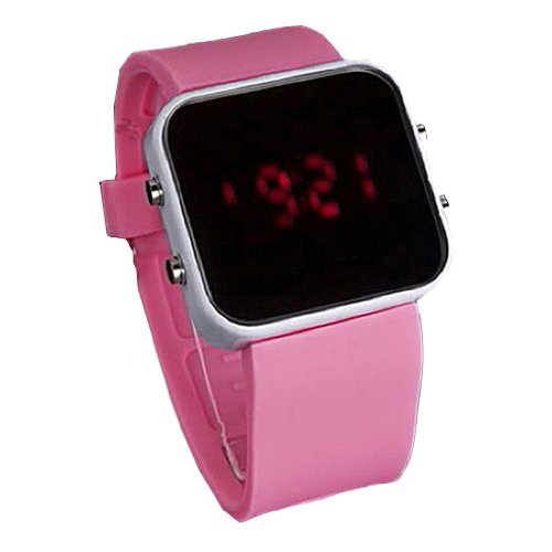 YKS Pink Luxury Sport Style LED Digital Watch Mirror Surface Silicone for Lady Men