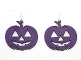 Purple Pumpkin Jack O Lantern Wooden Earrings