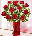 Valentine's Day Flowers by 1-800-Flowers - Blooming Love 12 Premium Red Roses in Red Vase