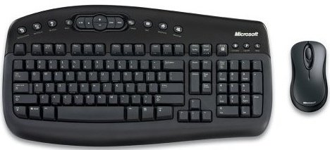 Russian and English - Microsoft 1000 Wireless Keyboard and Optical Mouse Set - Light Black (Dark Gray) White English and Orange Russian Letters on Dark Background