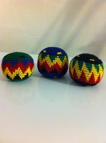 Set of 3 Hacky Sacks, Rasta Colors in Assorted Geometric Patterns