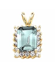 18K Yellow Gold Emerald Cut Aquamarine and Diamond Pendant -- LIFETIME WARRANTY
