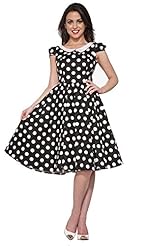 Fitted Vintage Flared-Skirt Cap Sleeves Cotton Polka Dot Print  Dress