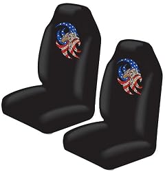 USA Flag w/ American Bald Eagle Gem Crystals Studded Rhinestone Car Truck SUV Bucket Seat Covers - Pair