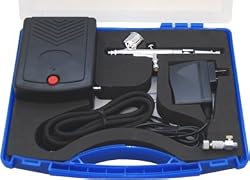 Complete 12 Volt DC Battery Powered Airbrushing System Model G23 Precision Dual-Action Gravity Feed Airbrush Set with Portable Battery Powered Mini Air Compressor