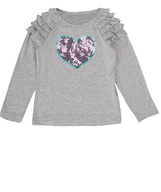 Viscose Top with Ruffle Shoulder and Heart Sequin Detail - Grey