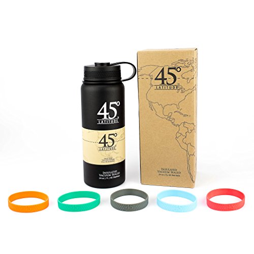 45 Degree Latitude Stainless Steel 24 oz Water Bottle Best for Hot or Cold Drinks Premium Grade Ideal for Sports & Outdoor Use Black