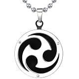 Elvin Charm: Designer Inspired Surgical Stainless Steel Spiral Disc Pendant with Black Enamel on a Stainless Steel Ball Chain
