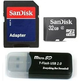 Sandisk 32GB Micro SDHC Class 4 TF Memory Card for HTC Nexus One CDMA Desire HD with Everything But Stromboli Micro SD Black Card Reader - Bulk Packed