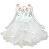 【ノーブランド品】ベビー キッズ 女の子 プリンセス 長袖 ワンピース (100cm, ホワイト)
