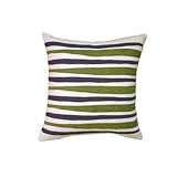 Morris Applique Pillow Fabric / Color: Oatmeal Linen Fabric in Navy/Leaf