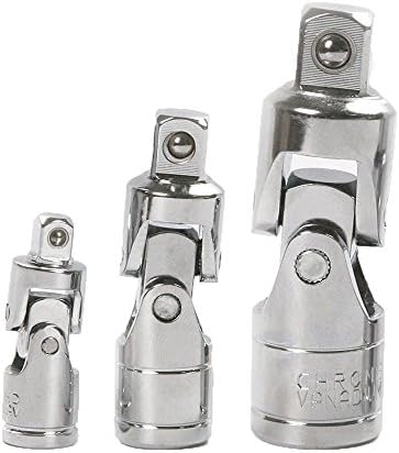 Atwobic 3Pcs Universal Joint Set Ratchet Angle Extension Bar 1/4" 3/8" 1/2" Socket Adapter