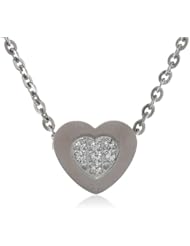 Womens Stainless Steel with Cubic Zirconia Heart Pendant Necklace , 18"