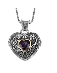 Sterling Silver and 14 Karat Yellow Gold Amethyst Heart Locket Necklace
