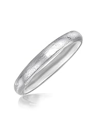 Sterling Silver Rhodium Plated Baroque Motif Slim Bangle