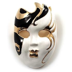 Theatrical Mask Enamel Brooch (Black&White)