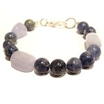 Chalcedony Bracelet 02 Strand Sodalite Blue Gemstone Nugget Silver Beaded