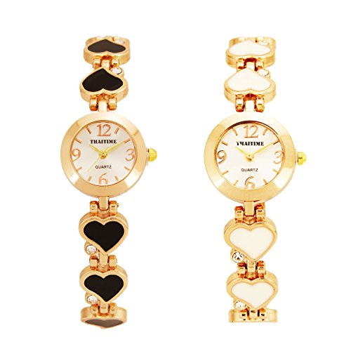 ThaiTime 2pcs Fashion Woman Girls Heart Shape Bracelet with Elegant Quartz Wrist Watch