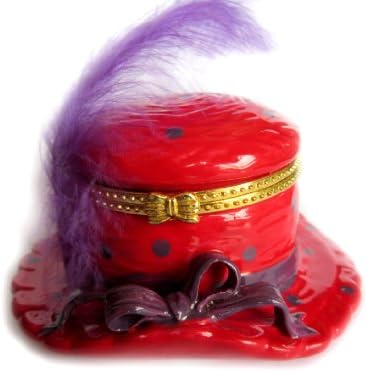 Ring Box: Porcelain Hat with Purple Feather