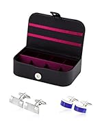 SILVIO SILVANI Guarda Gemelos Negro + Dos Pares De Gemelos Clásicos Con Piedra Blanca Y Azulona Plateado / Azul