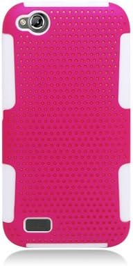 AIMO Progressive Hybrid Gummy Mesh Defense Case for BLU Life Play L100a - (White / Hot Pink)