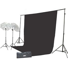 ePhoto Complete Photography Video Umbrella Light Lighting Kit & Backdrop Support with Case Free 6x9-Feet Black Muslin ULS69B