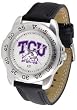Texas Christian Horned Frogs Suntime Mens Sports Watch w/ Leather Band - NCAA College Athletics