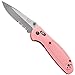 Benchmade - Mini Griptilian 556 EDC Manual Open Folding Knife Made in USA, Drop-Point Blade, Serrated Edge, Satin Finish, Pink Handle
