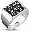 Spikes Stainless Steel 13.5 Hieroglyphic Flower Wide Cast Ring