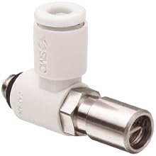 SMC AS Air Flow Control Valve, PBT & Nickel Plated Brass, Elbow, Screwdriver Adjusting, Metric Thread Male X Push-to-Connect Fitting