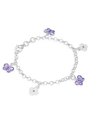 Unicornj Sterling Silver Childrens Bracelet with Butterfly and Clover Charms