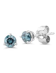 1.50 CT Blue Diamond Earrings Martini Setting 14k White Gold (I1-I2 Clarity)