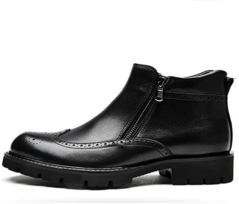 AMANGU Men's Vintage Leather Work Boots Zipper Winter Vintage Bullock Chelsea Martin Boots Waterproof Slip-Resistant Outdoor High-top Chukka Fur Lining