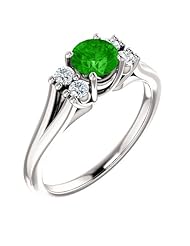 Platinum 5.00mm Round Cut Tsavorite and Diamond Ring -- LIFETIME WARRANTY