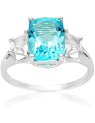 Sterling Silver Cushion Cut Gemstone and White Topaz 3-Stone Ring